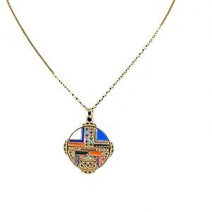 18KT Gold Filled CZ Micro Pave Enamel Medallion Necklace Shield Necklace